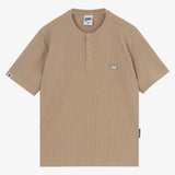 WAFFLE KNIT T-SHIRT WITH BEIGE BUTTONS