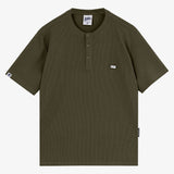 WAFFLE KNIT T-SHIRT WITH GREEN BUTTONS