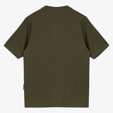 WAFFLE KNIT T-SHIRT WITH GREEN BUTTONS
