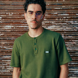 WAFFLE KNIT T-SHIRT WITH GREEN BUTTONS